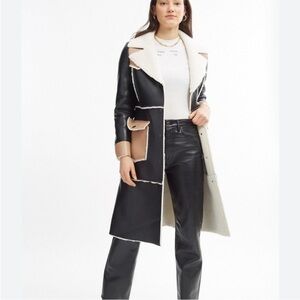 Stand Studio Adele Faux Leather Shearling Coat Black Taupe 38 US 6 NWOT